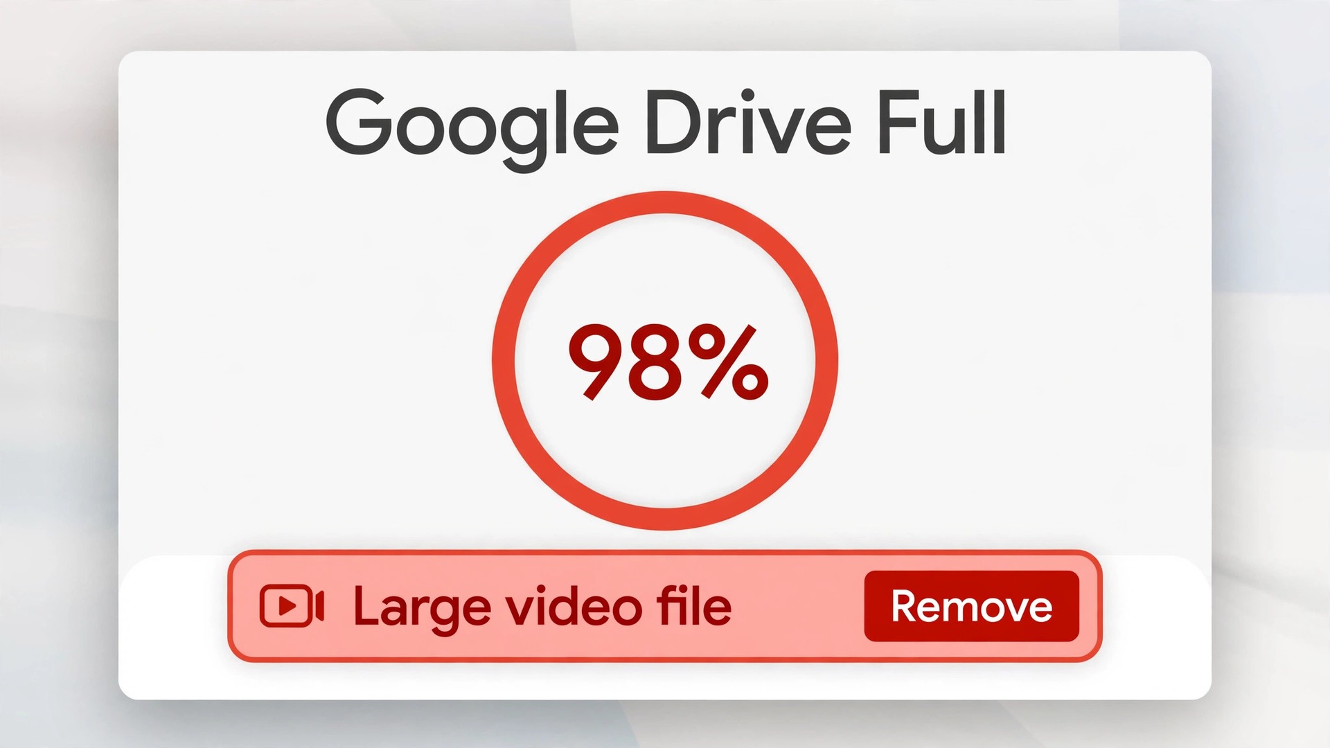 Fix Google Drive storage full thumbnail with storage meter at 98 percent