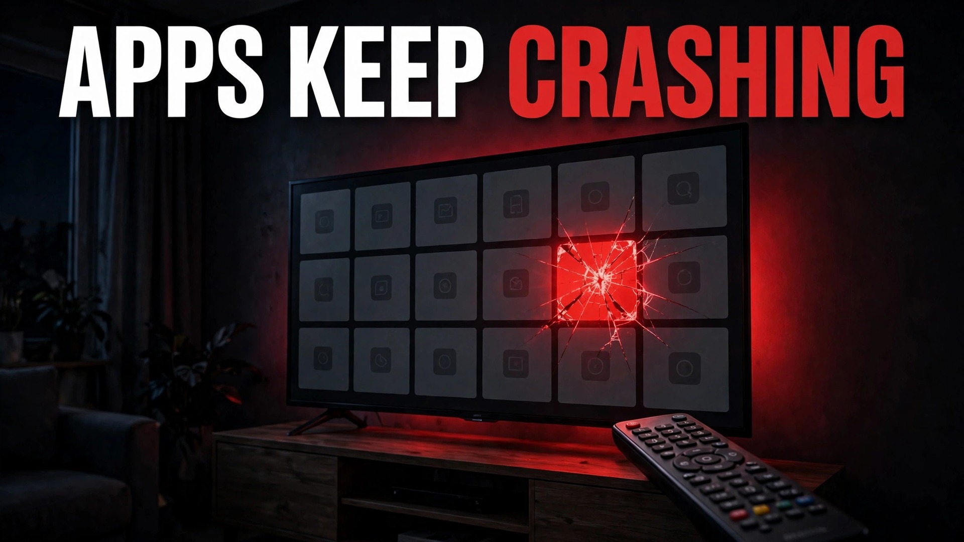 Fix Smart TV apps crashing thumbnail with TV grid and red cracked tile