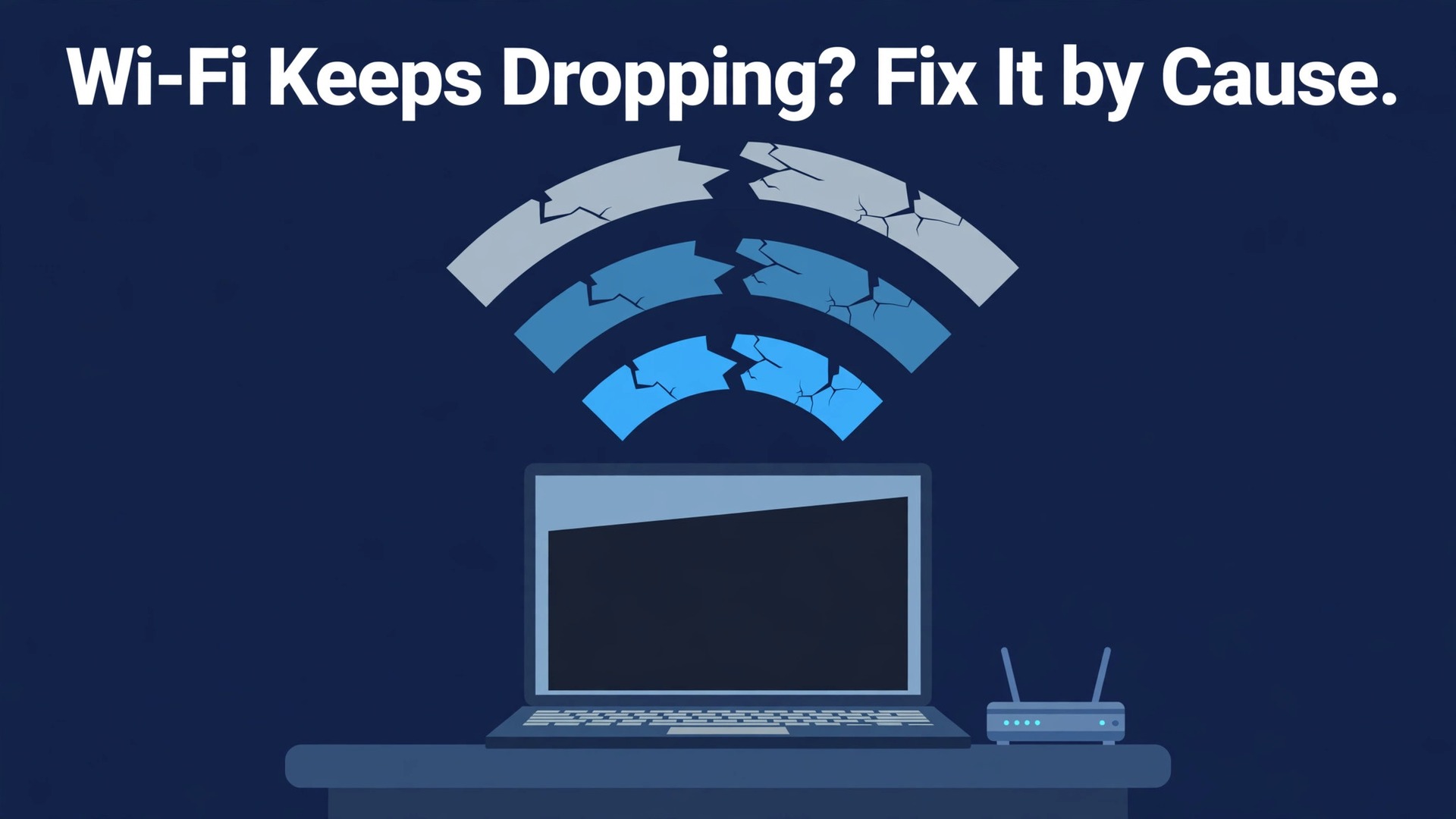 Fix Wi-Fi dropping on laptop thumbnail with broken Wi-Fi arcs above a laptop