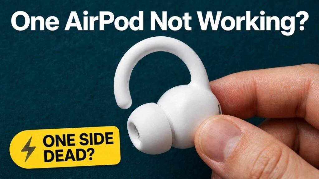 Fix AirPods one side not working thumbnail with earbud callout and one side dead badge