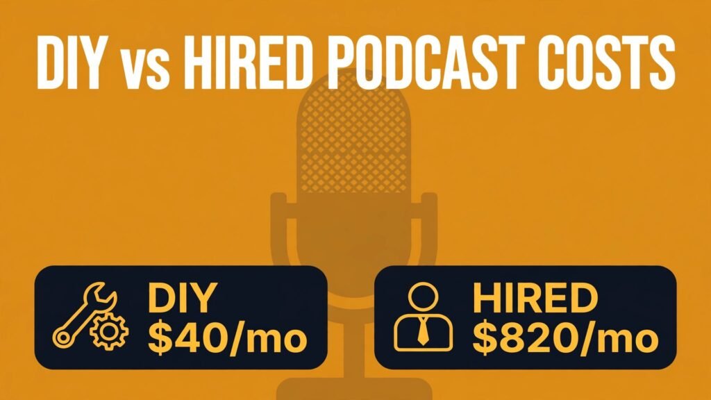 Podcast production cost thumbnail with DIY versus hired cost badges