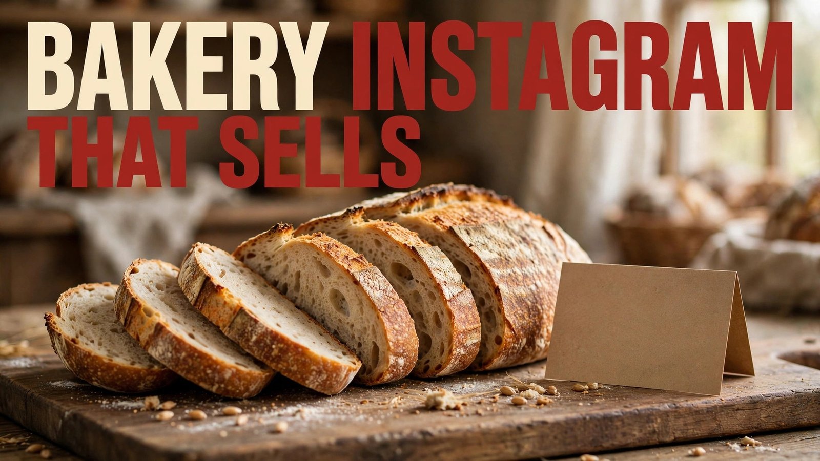 Bakery Instagram marketing workflow thumbnail with sliced sourdough loaf and order card