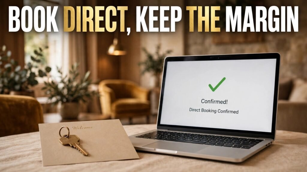 Small hotel direct booking website thumbnail with room key and confirmed booking