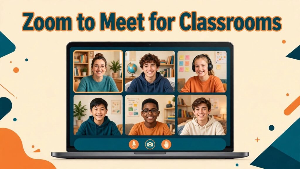 Migrate Zoom to Google Meet classroom thumbnail with classroom video call grid