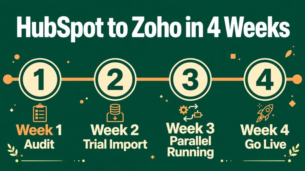 Switch HubSpot to Zoho CRM thumbnail with four week cutover timeline