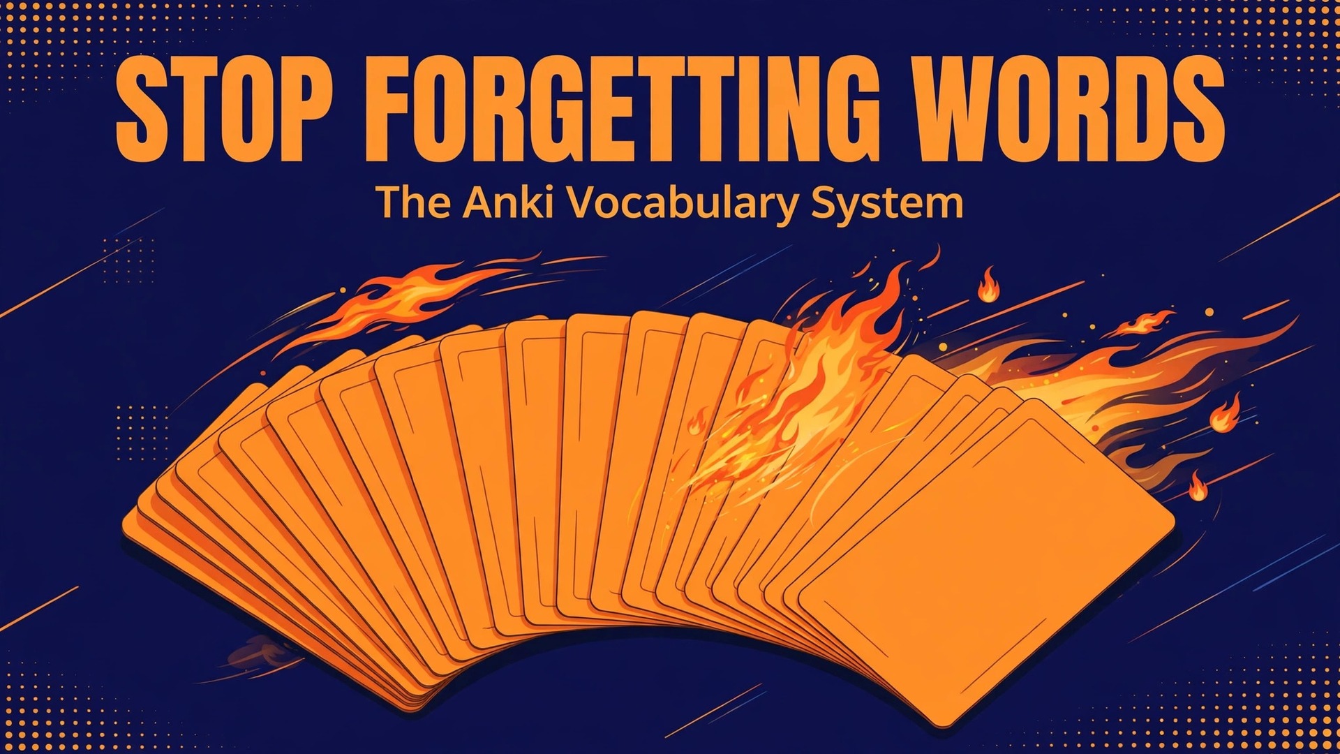 Use Anki for language learning vocabulary thumbnail with a fanned deck of flashcards