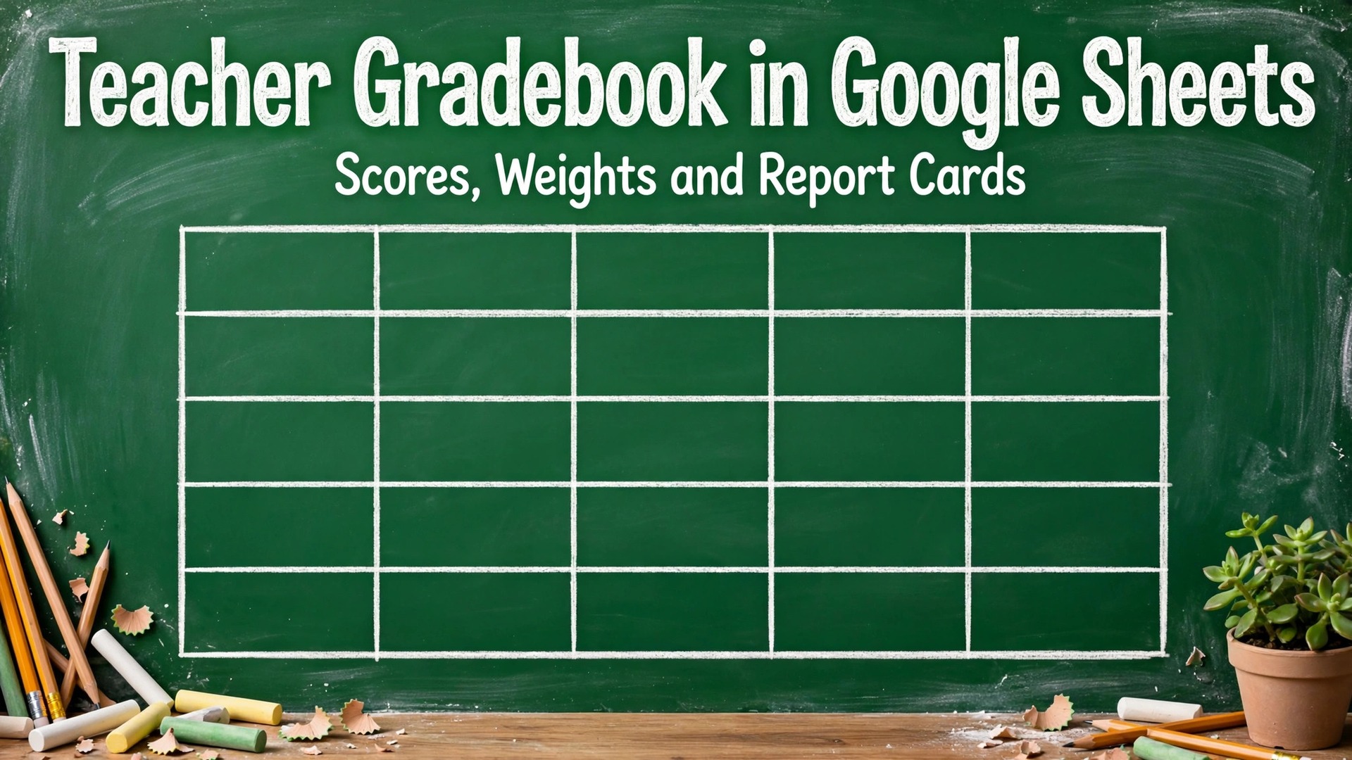 Use Google Sheets for gradebook teachers thumbnail with a chalkboard grade table