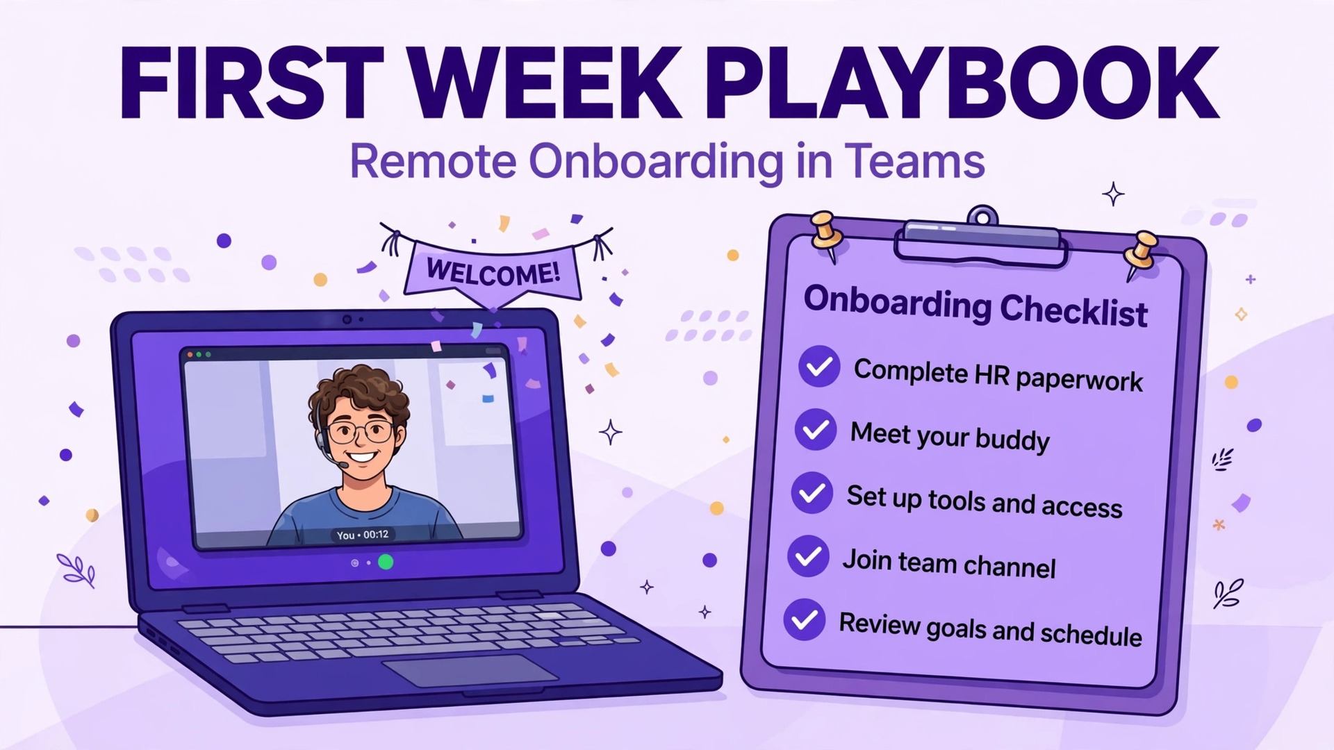 Use Microsoft Teams for remote onboarding thumbnail with a first week onboarding checklist board