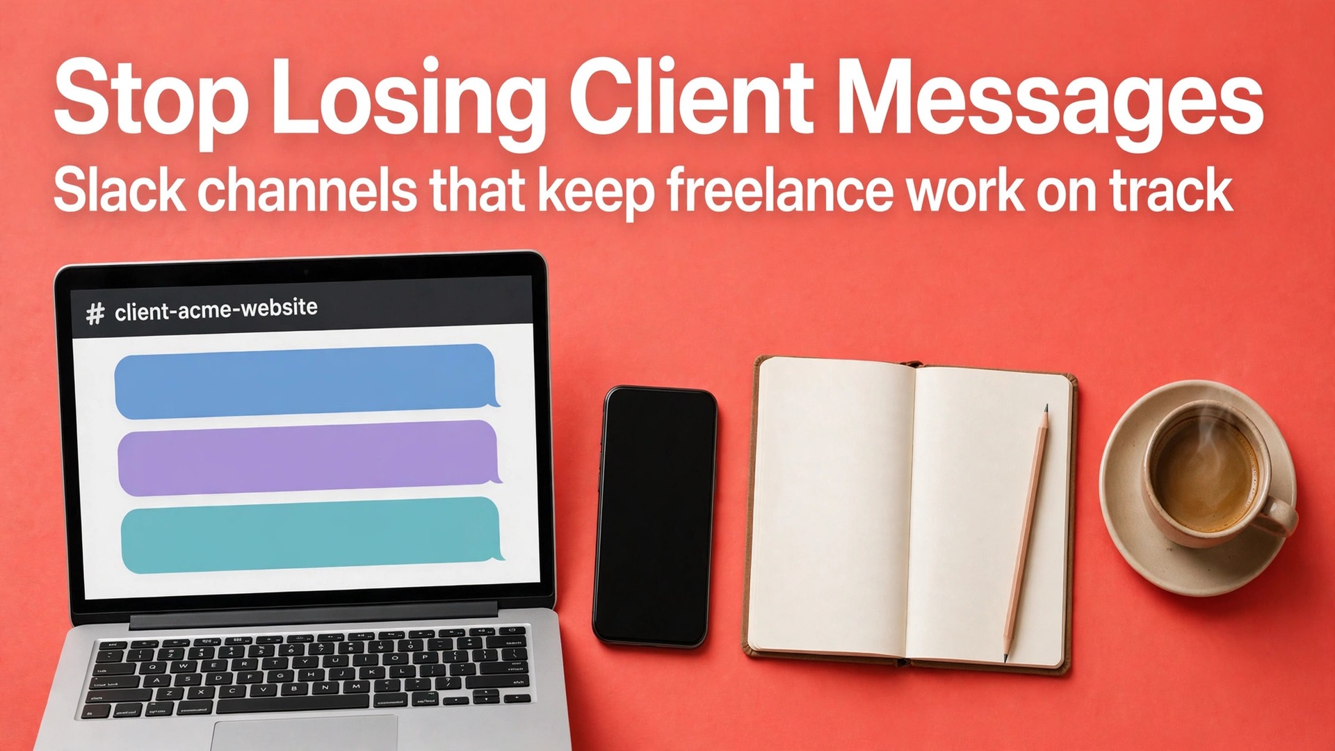 Use Slack for freelance client communication thumbnail with a client channel on a laptop