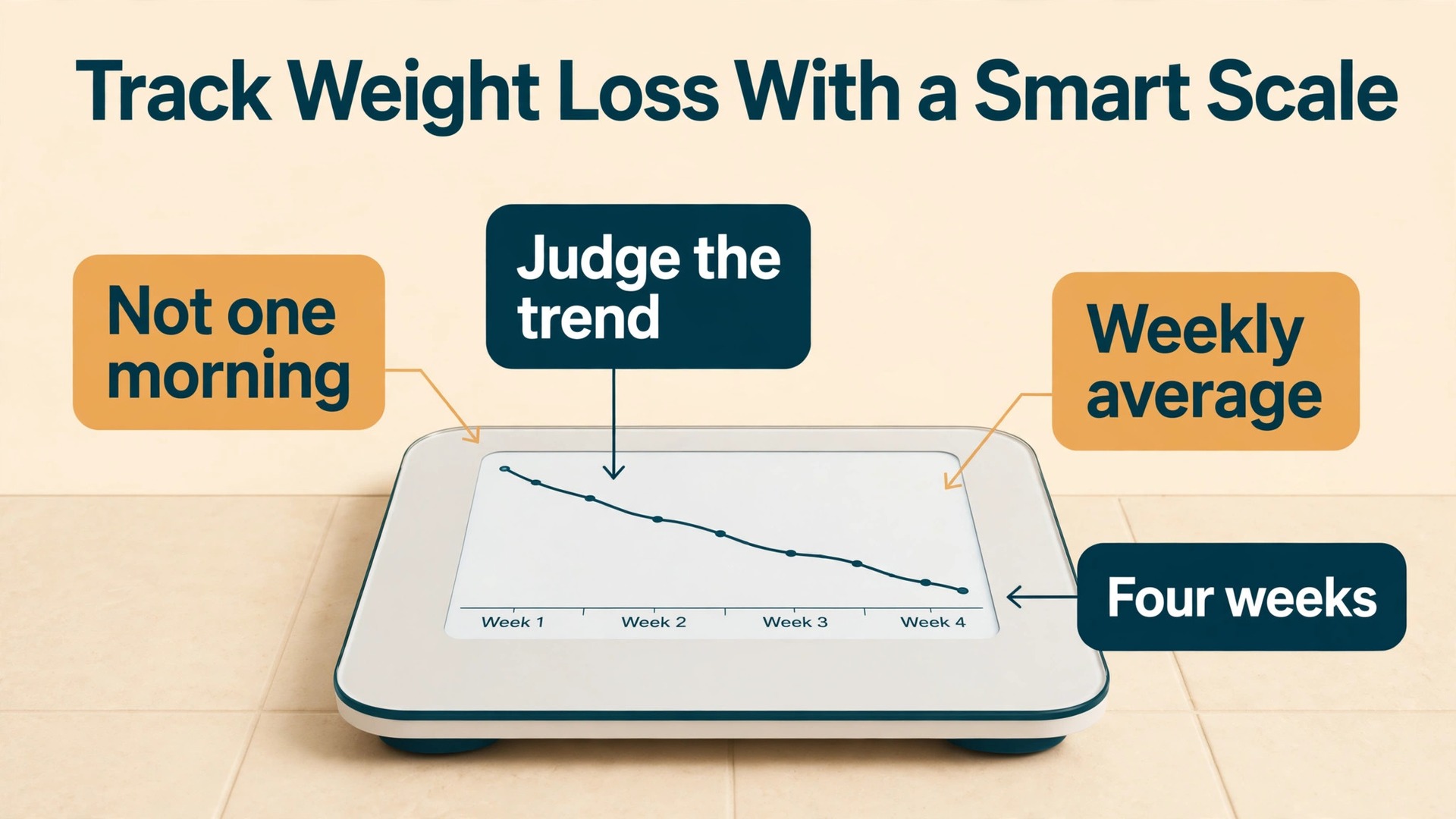 Use smart scale for weight loss tracking thumbnail with a smart scale showing a falling weekly weight trend