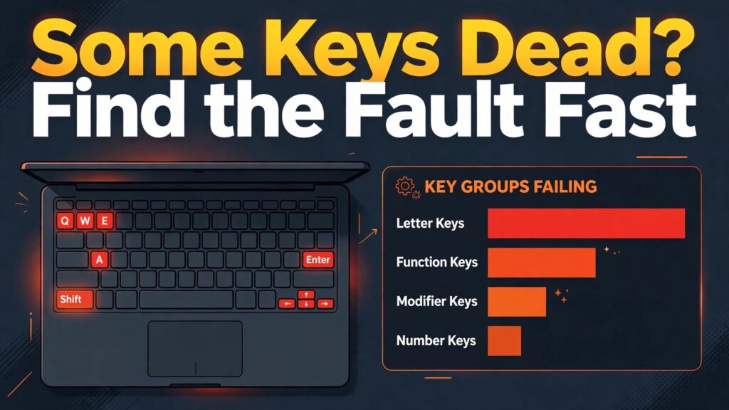 Fix laptop keyboard keys not working thumbnail with a laptop keyboard and dead keys highlighted in a data visual