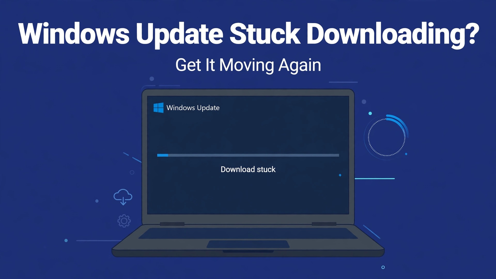 Fix Windows update stuck downloading thumbnail with a laptop frozen on a low Windows Update download bar