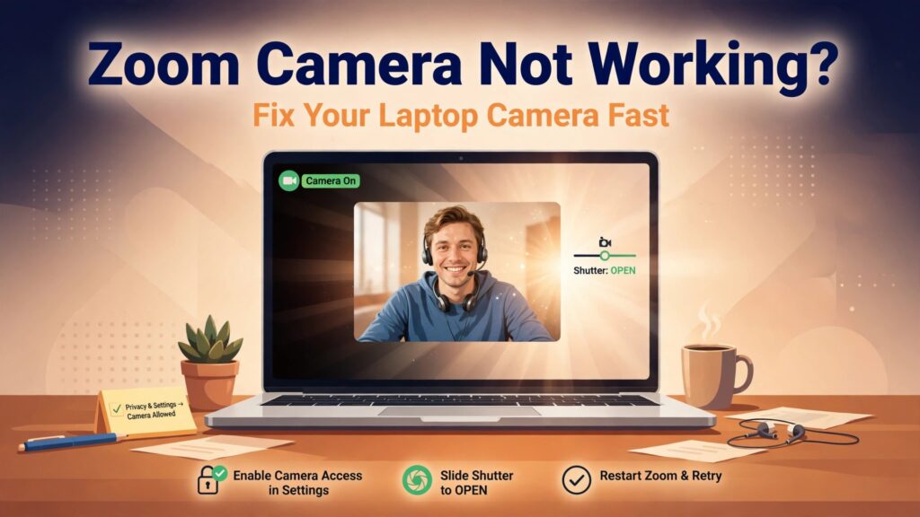 Fix Zoom camera not working on laptop thumbnail with a laptop camera preview now working and shutter open
