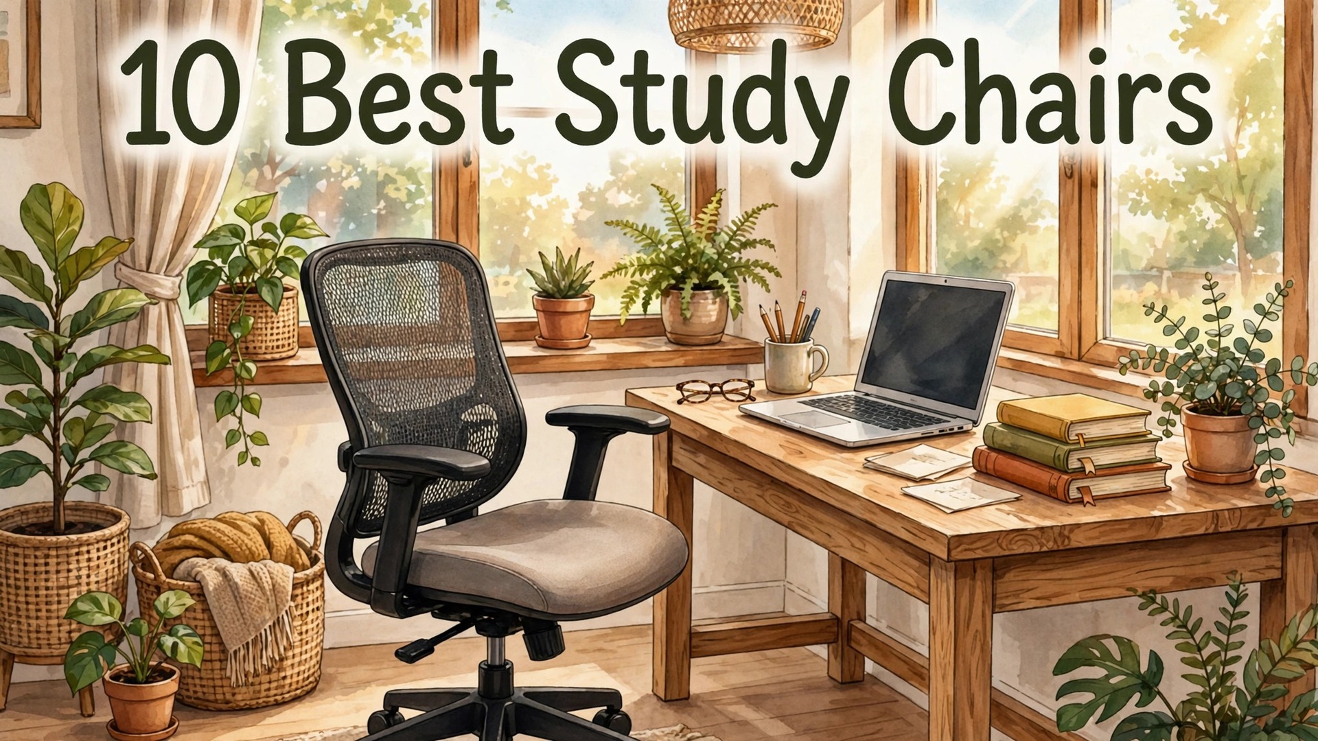 Best chair for long study sessions thumbnail with a mesh back chair beside a study desk