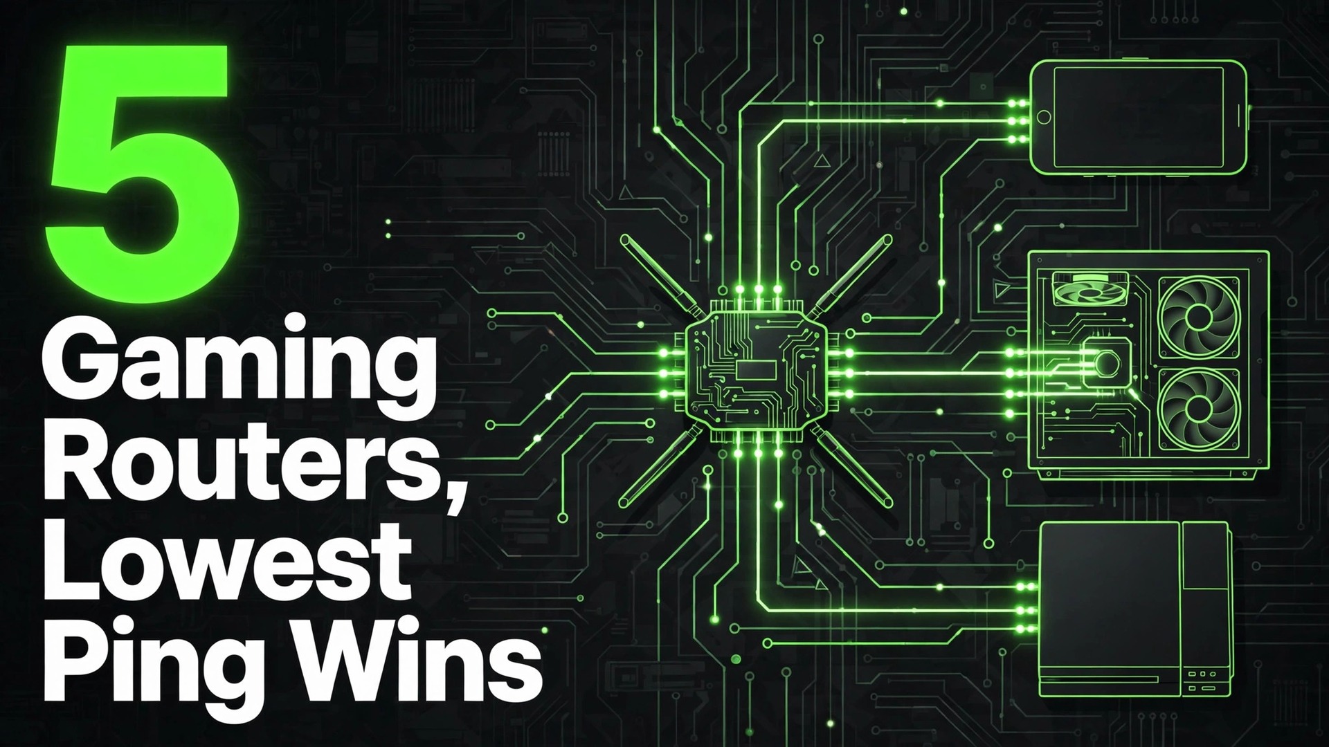 Best router for gaming low latency thumbnail with a circuit map and lowest ping title