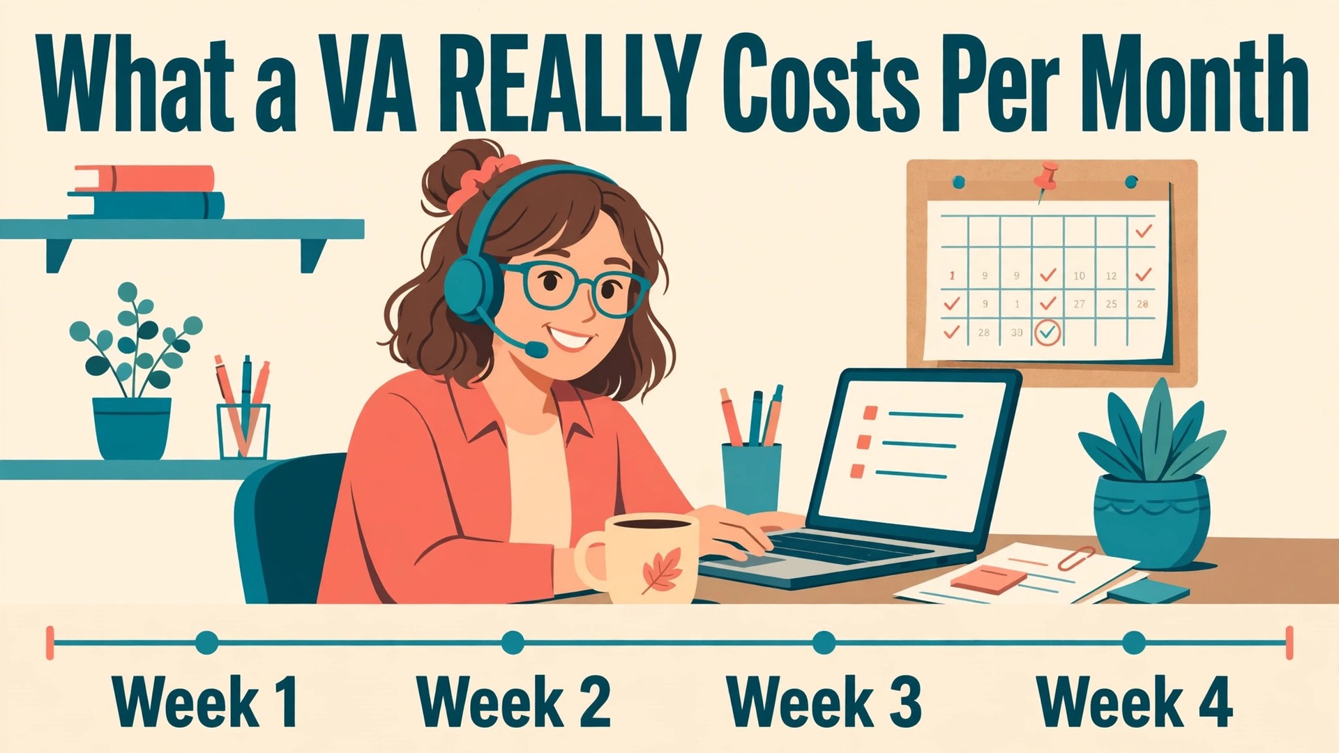 Cost of hiring a virtual assistant monthly thumbnail with an assistant desk and month timeline