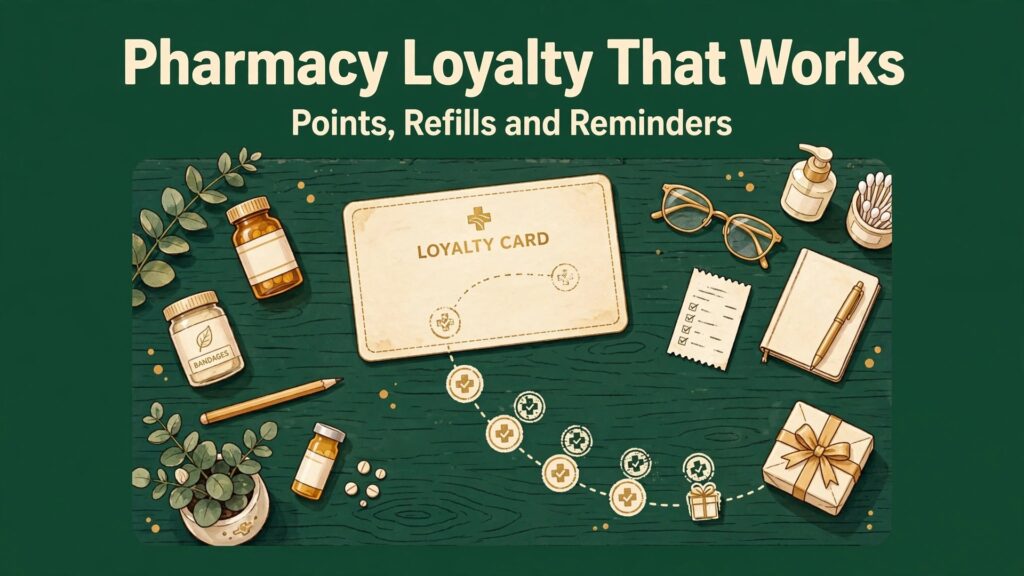 Small pharmacy customer loyalty system thumbnail with a workflow of points refills and reminders