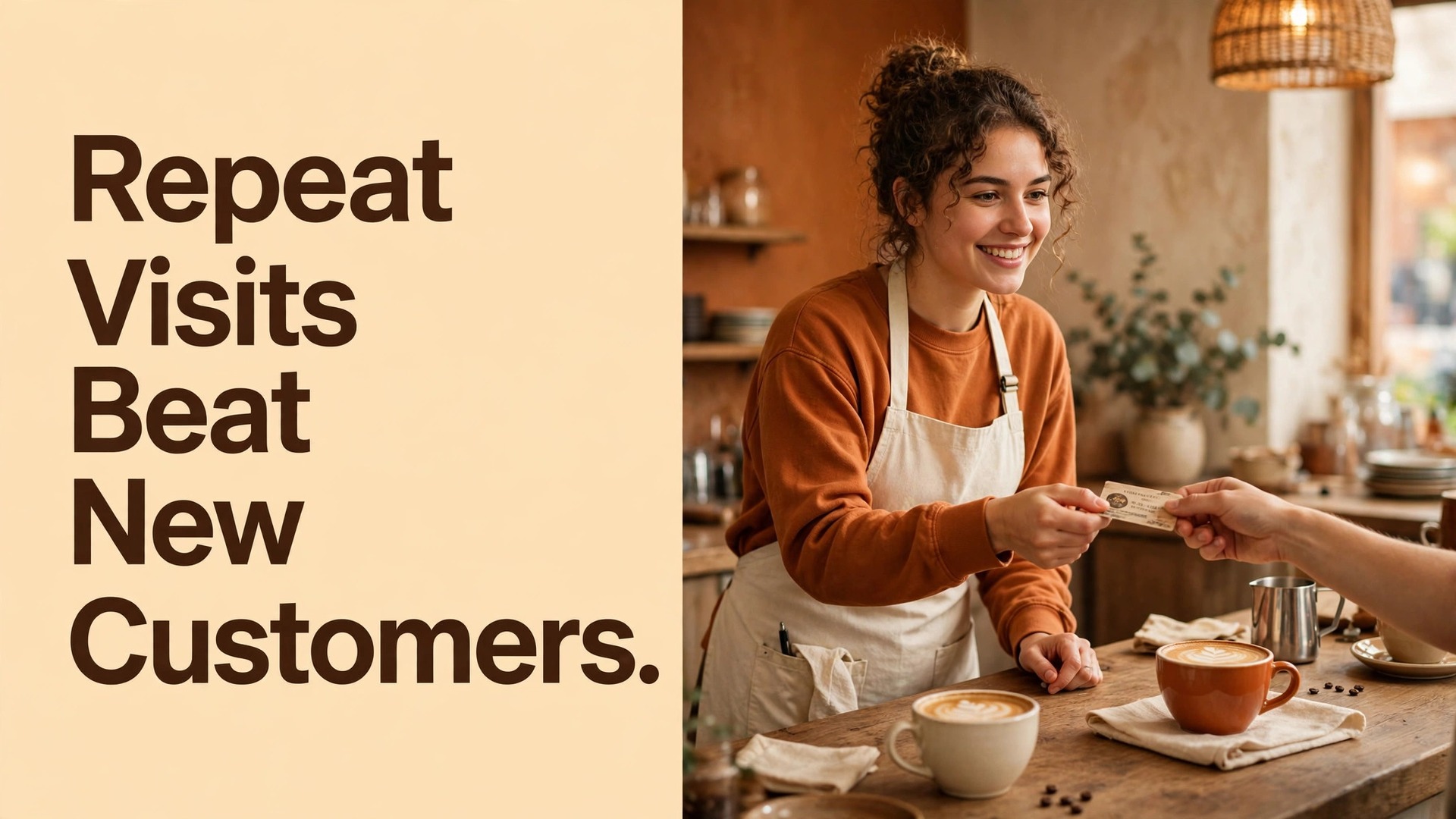 Use AI for coffee shop loyalty program thumbnail with a data visual of repeat visits beating new customers