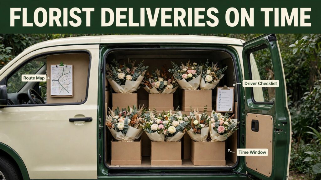 Use AI for florist delivery scheduling thumbnail with an annotated van load and route labels