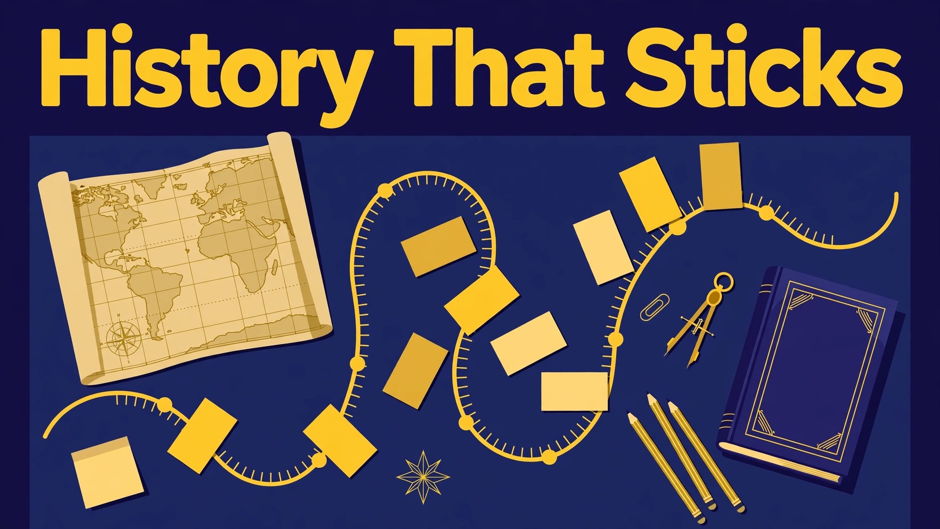 Use Anki for history exam revision thumbnail with history flashcards along a timeline ribbon titled History That Sticks