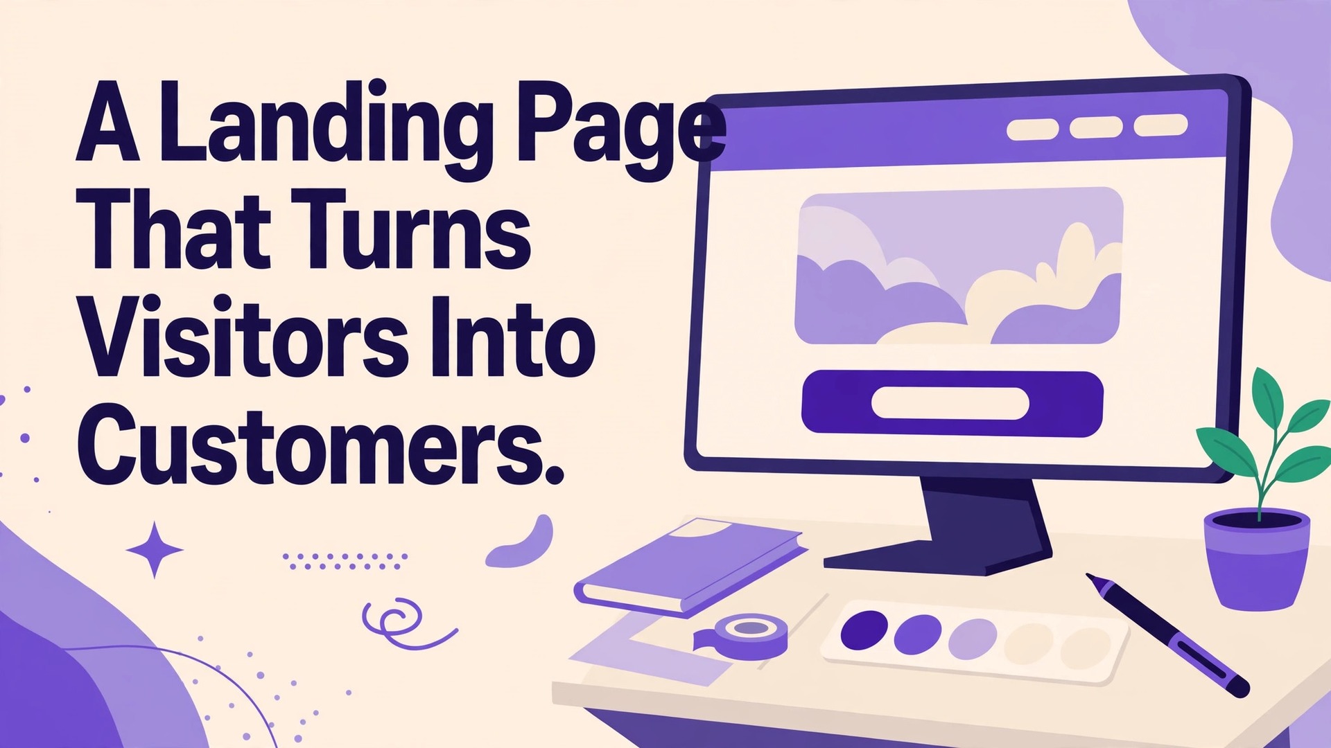 Use Figma for landing page design thumbnail with a landing page mockup on a monitor titled A Landing Page That Turns Visitors Into Customers