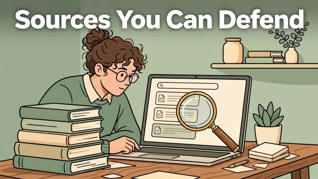 Use Perplexity for academic literature search thumbnail with a researcher checking academic sources on a laptop titled Sources You Can Defend