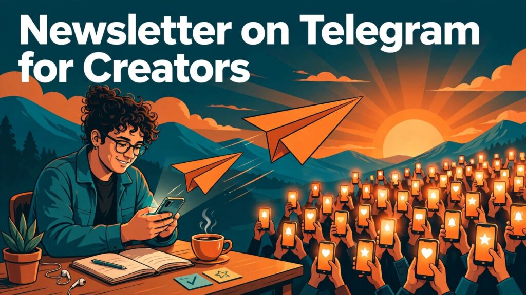 use Telegram for newsletter distribution creators thumbnail showing a creator sending paper planes to a crowd of glowing subscriber phones