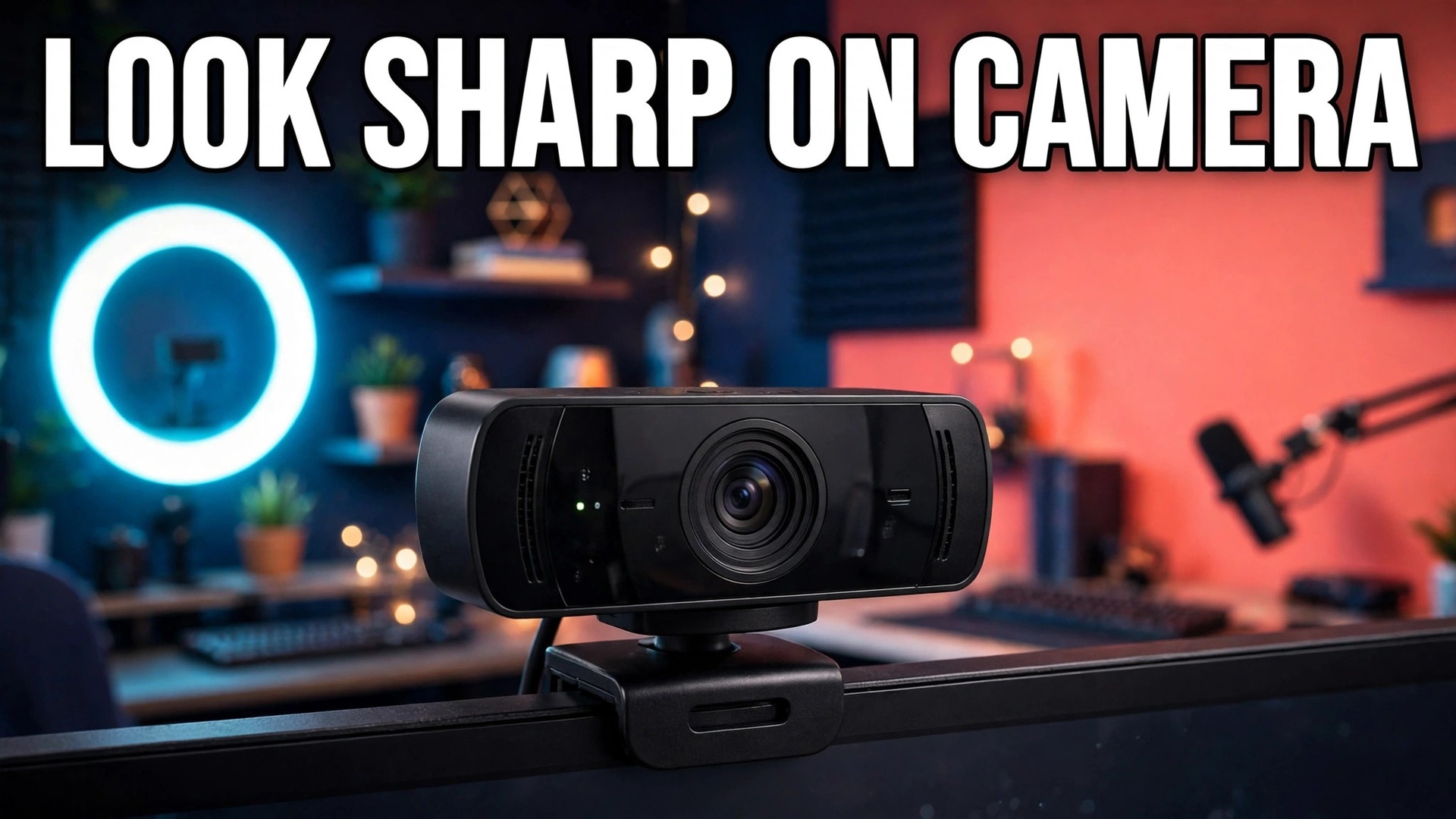 Best webcam for streaming beginners thumbnail showing a webcam on a monitor with a bold hook