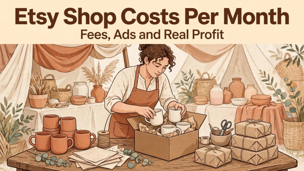 cost of running an Etsy shop monthly, Etsy shop costs per month, fees, ads and real profit