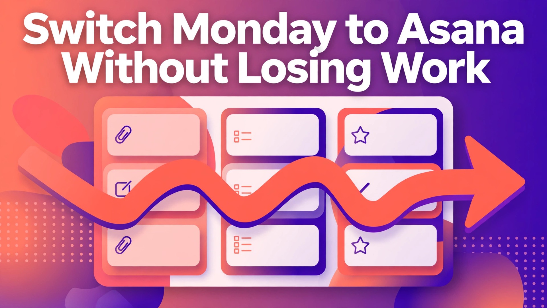 switch Monday to Asana operations team thumbnail showing task boards under a coral arrow with bold hook text Without Losing Work