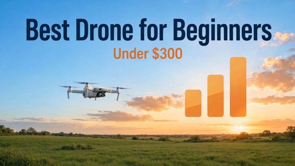 best drone for beginners under 300 thumbnail showing a beginner drone in flight and bold title text Best Drone for Beginners Under 300