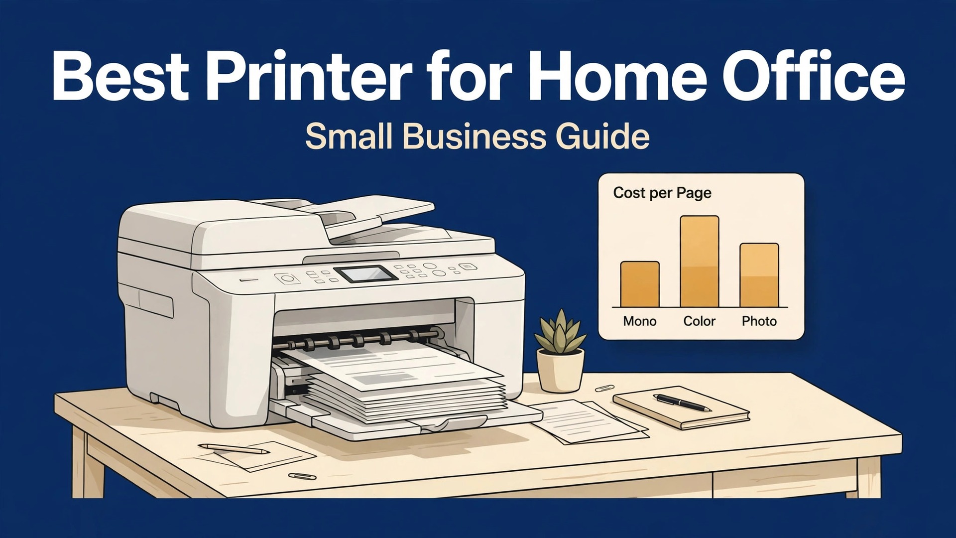 best printer for home office small business thumbnail showing a home office printer on a desk and bold title text Best Printer for Home Office Small Business Guide