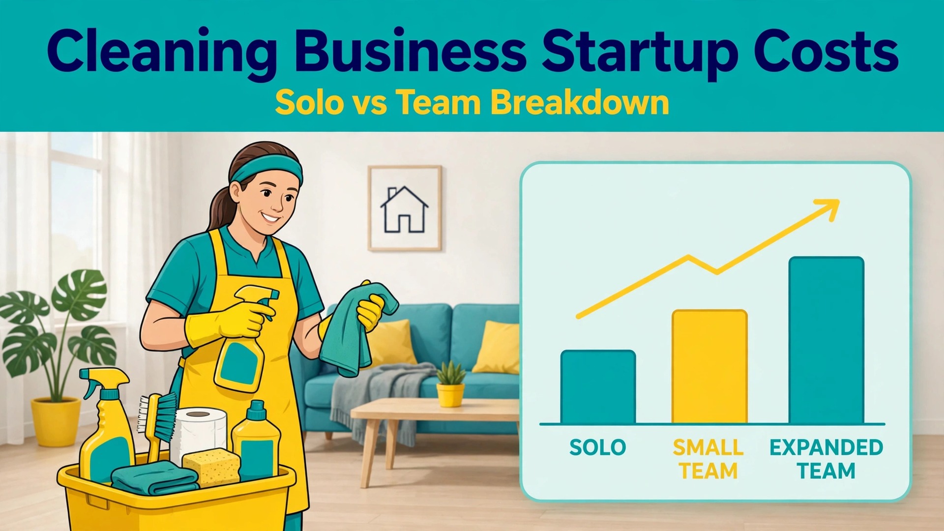 cost of starting a cleaning business breakdown thumbnail showing solo versus team startup cost breakdown and bold title text Cleaning Business Startup Costs Solo vs Team Breakdown