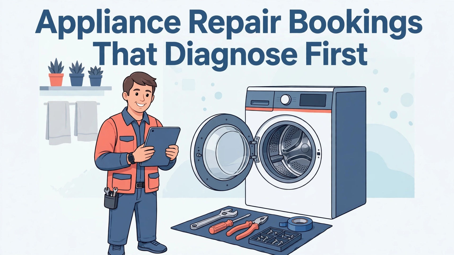 use AI for appliance repair booking diagnosis thumbnail showing appliance repair bookings that diagnose first and bold title text Appliance Repair Bookings That Diagnose First