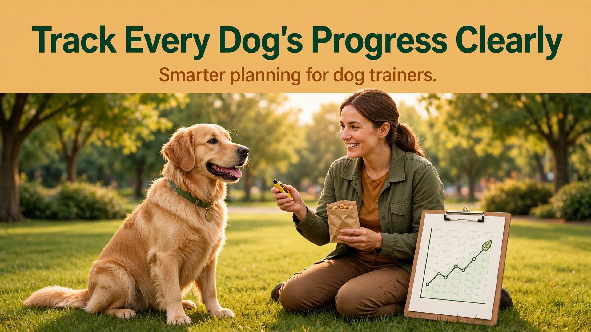 use AI for dog training client progress planning thumbnail showing every dogs progress tracked clearly with smarter planning and bold title text Track Every Dog Progress Clearly Smarter planning for dog trainers