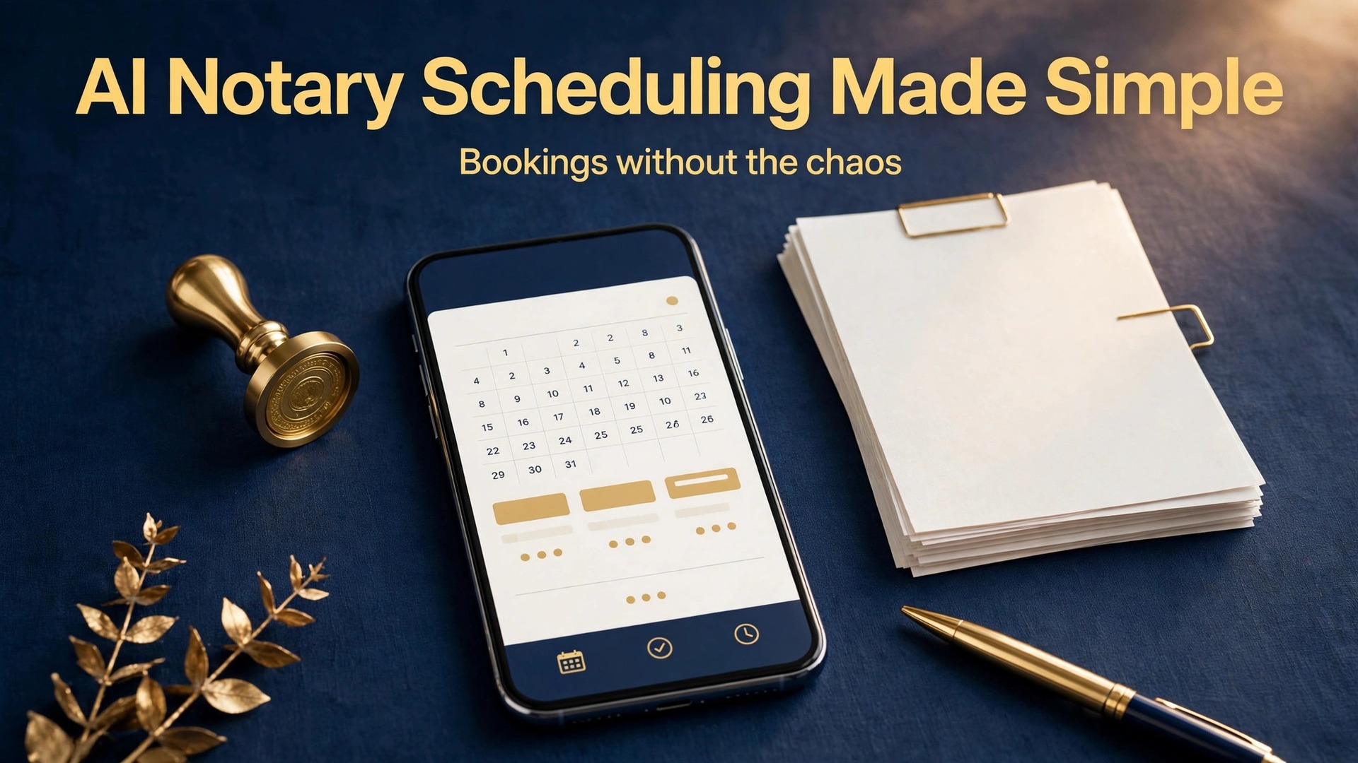use AI for mobile notary appointment scheduling thumbnail showing simple AI notary scheduling bookings without chaos and bold title text AI Notary Scheduling Made Simple Bookings without the chaos