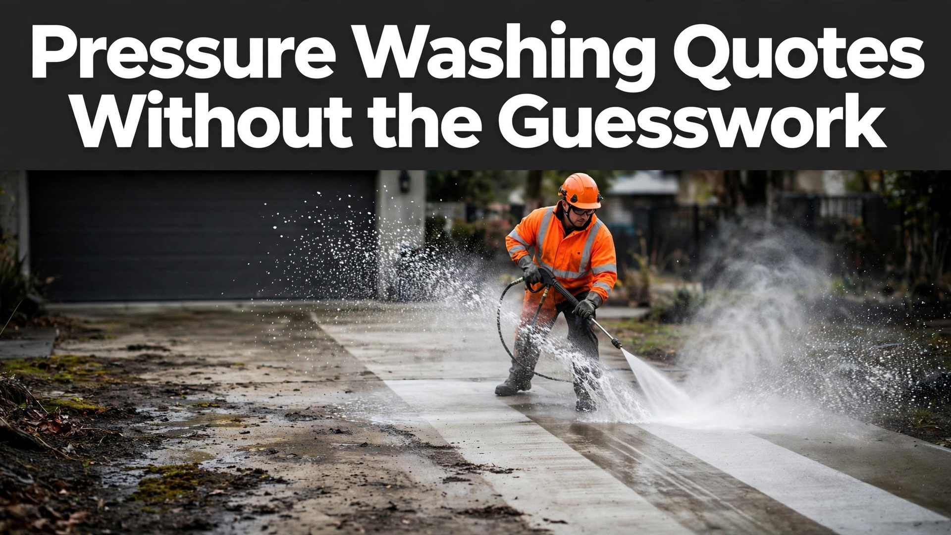 use AI for pressure washing business quote estimates thumbnail showing pressure washing quotes without guesswork and bold title text Pressure Washing Quotes Without the Guesswork