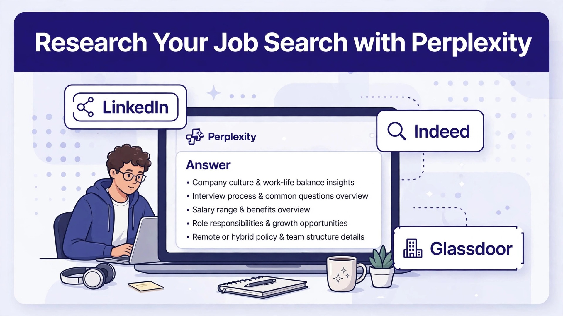 use Perplexity for job search research job seekers thumbnail showing a job seeker comparing Perplexity answers with scattered browser tabs and bold title text Research a Job Search with Perplexity