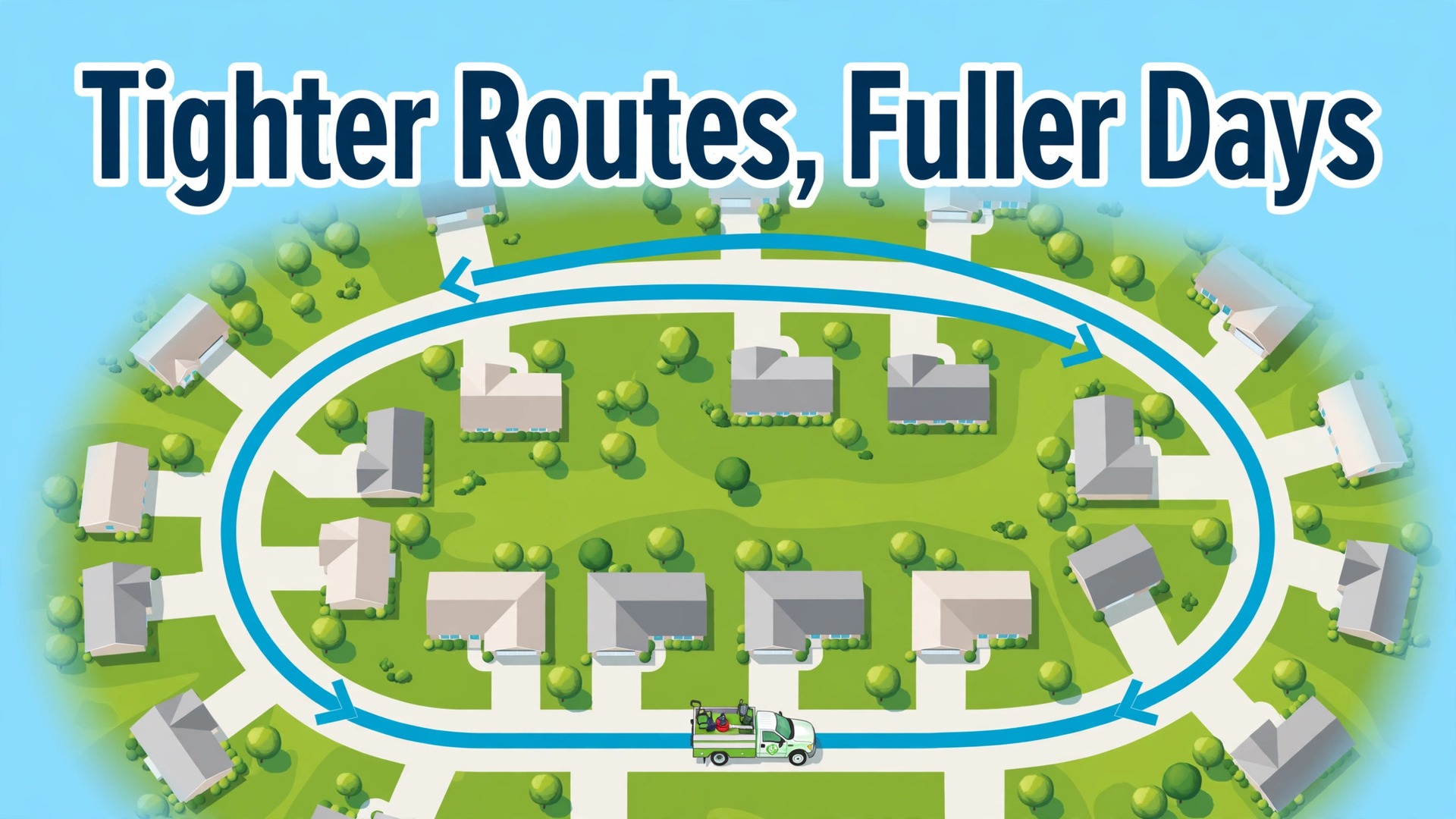 use AI for lawn care service route scheduling thumbnail showing a lawn care crew route map with clustered stops and bold title text Plan Lawn Routes with AI