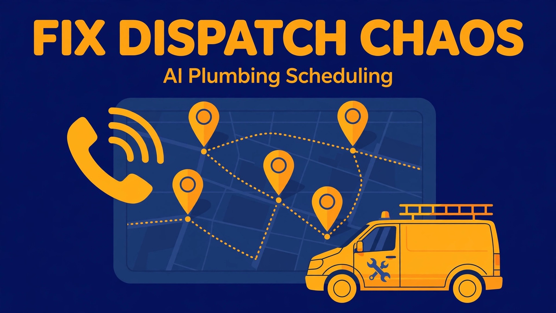 use AI for plumbing business dispatch scheduling thumbnail showing a plumbing dispatcher assigning emergency jobs and bold title text Dispatch Plumbing Jobs with AI