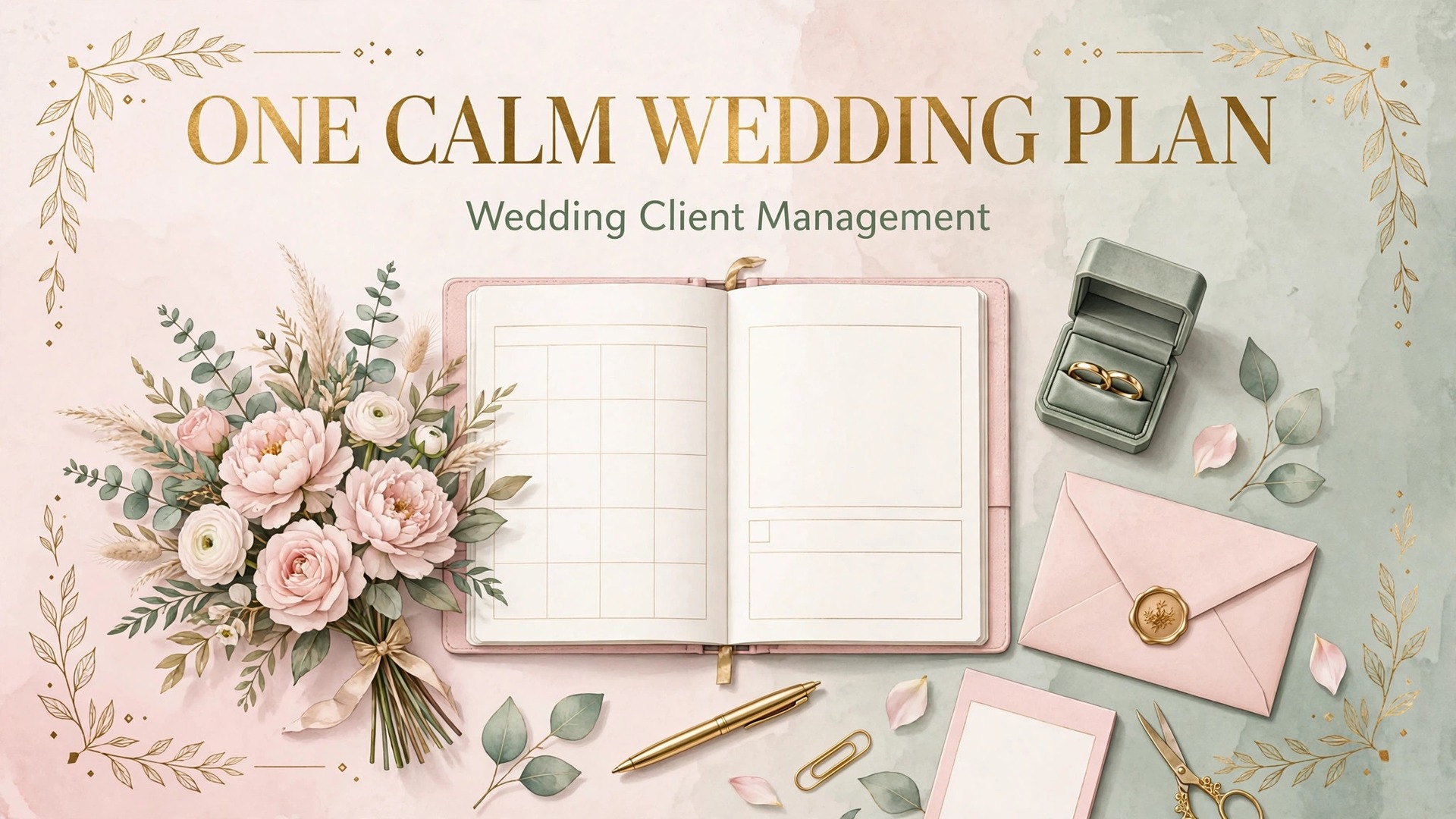 use AI for wedding planning business client management thumbnail showing a wedding planner organizing client timelines and bold title text Manage Wedding Clients with AI