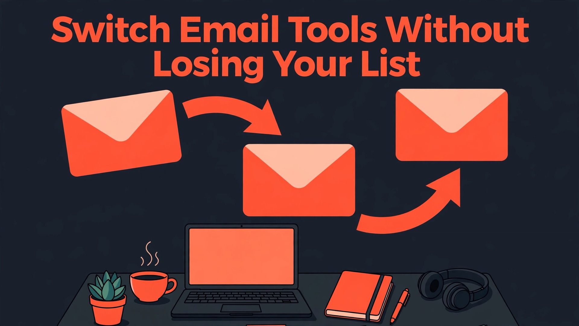 switch Mailchimp to MailerLite email creators thumbnail showing envelopes moving to a new inbox and bold title text Switch Email Tools Without Losing Your List