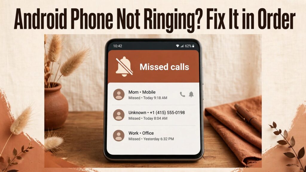 fix Android phone not ringing calls thumbnail showing an Android phone showing missed calls without ringing