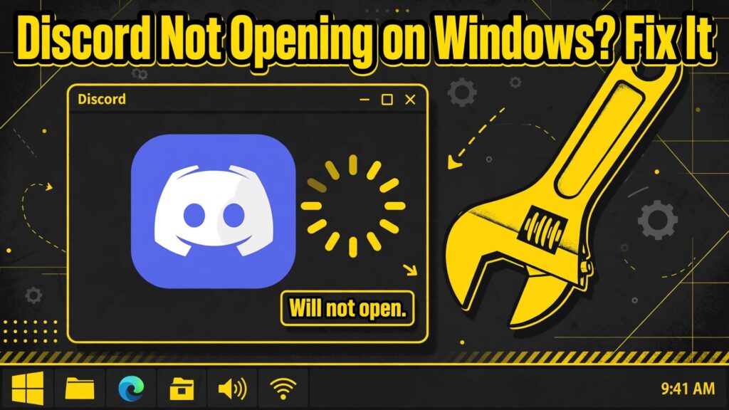 fix Discord not opening Windows thumbnail showing a comparison of silent Discord failure and normal app launch