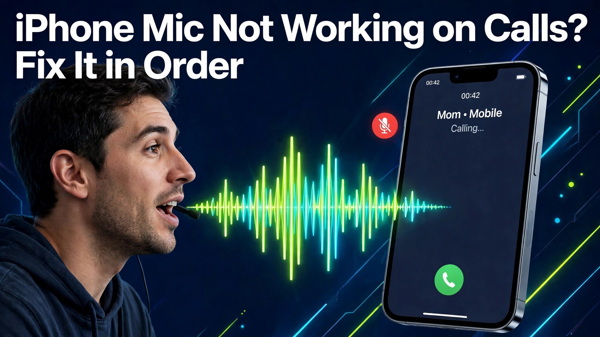 fix iPhone microphone not working calls thumbnail showing an iPhone on a call with caller unable to hear voice