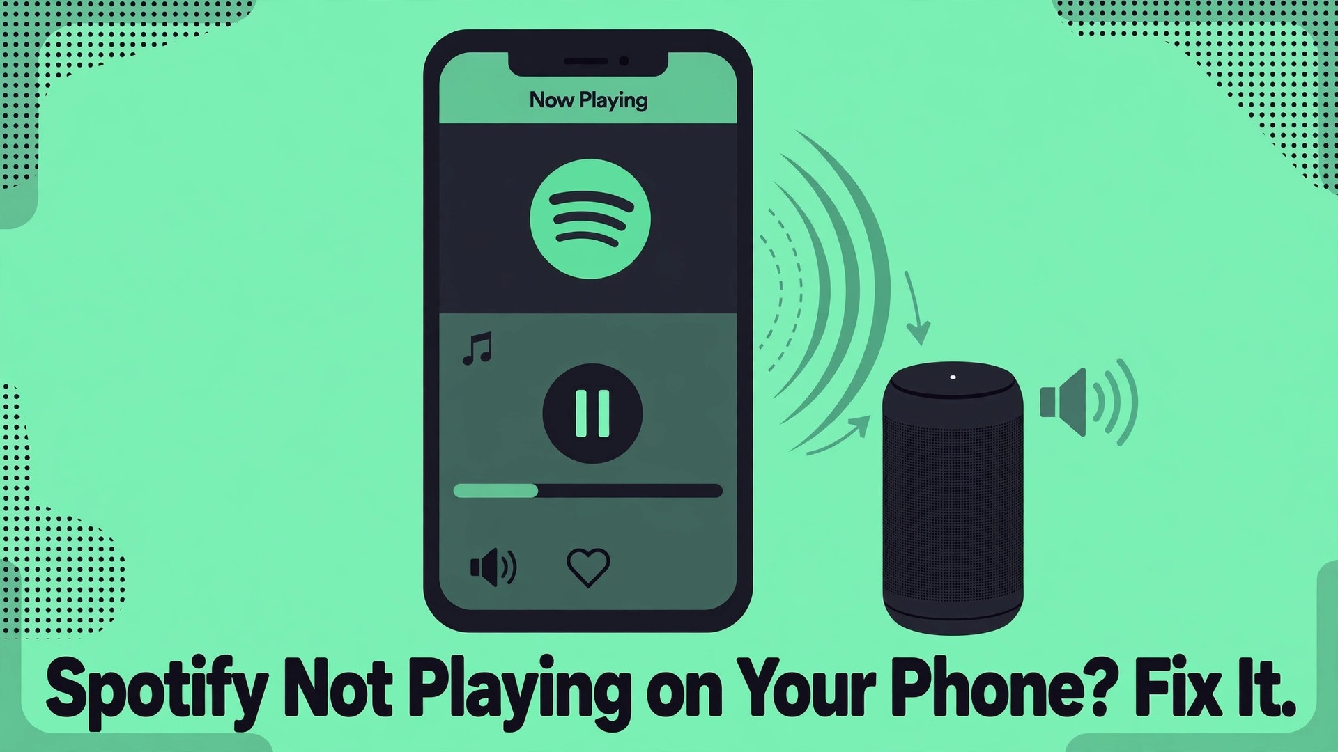 fix Spotify not playing songs phone thumbnail showing a phone music app compared with speaker output options
