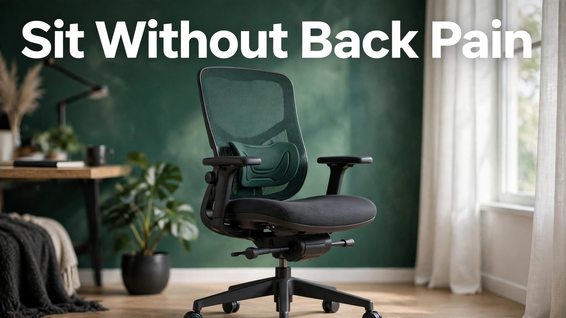 best office chair for back pain thumbnail showing an office chair for back pain and bold title text Sit Without Back Pain