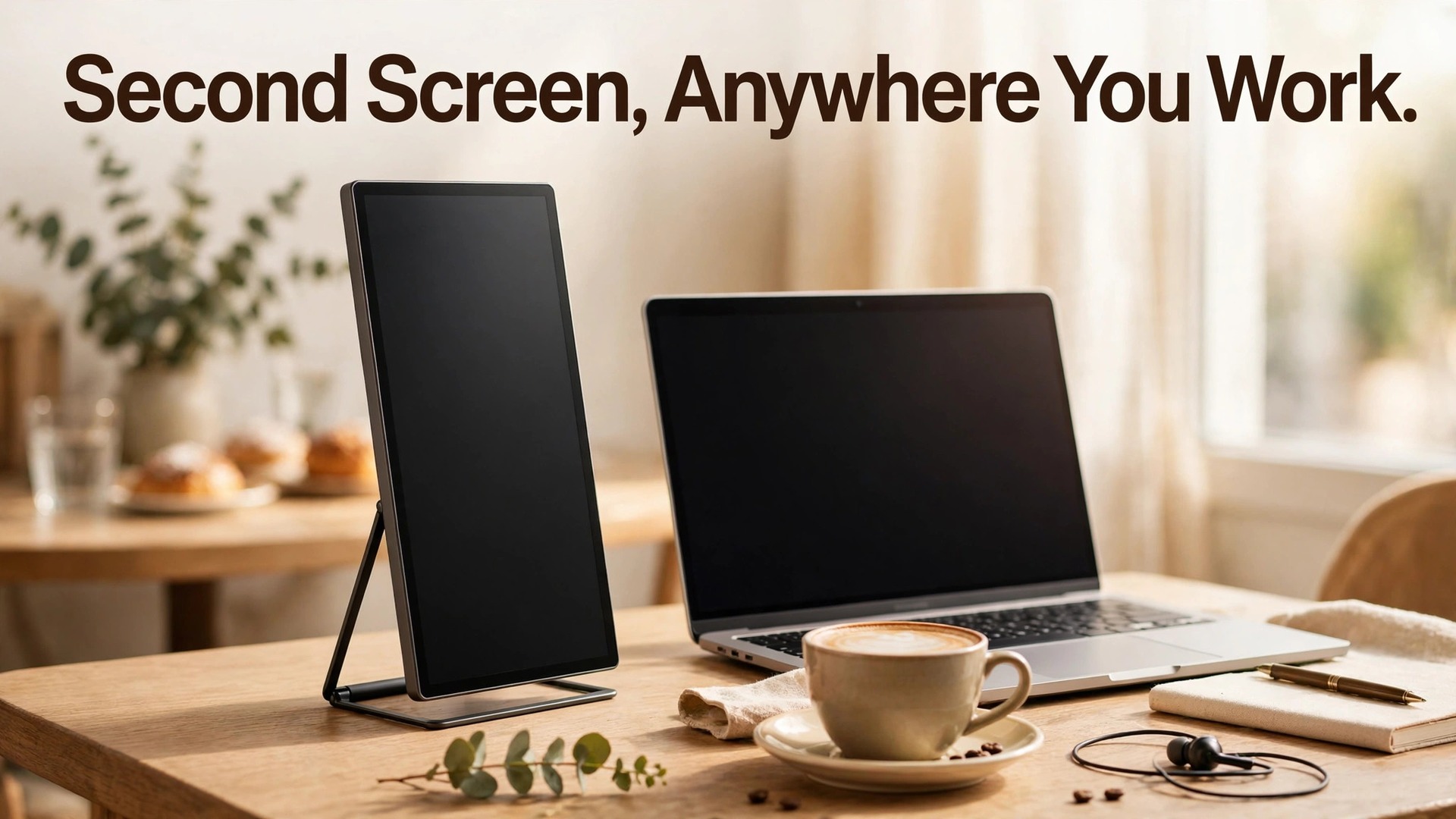 best portable monitor for remote work thumbnail showing a portable monitor beside a laptop and bold title text Second Screen, Anywhere You Work
