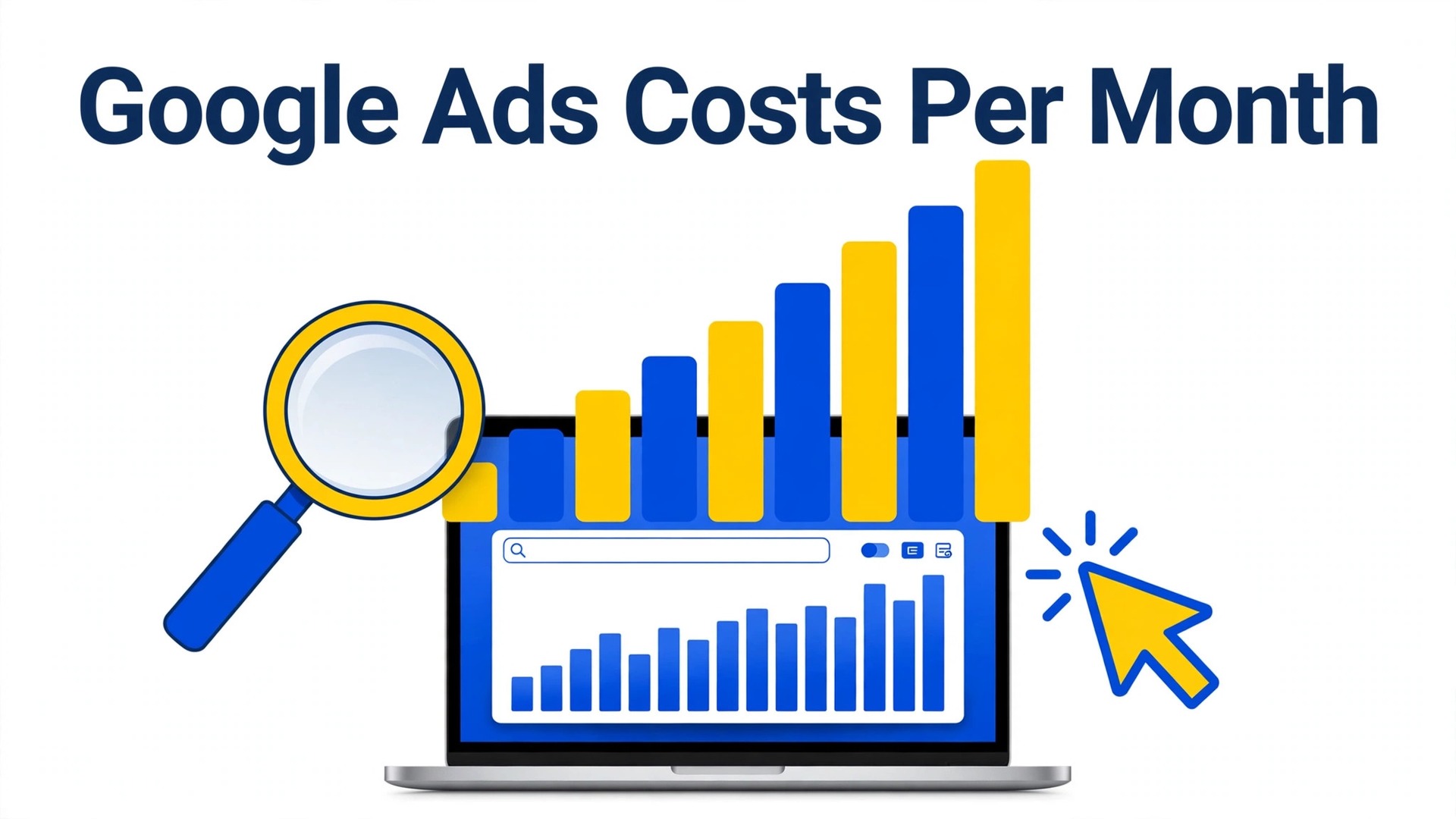 cost of hiring a Google Ads specialist monthly thumbnail showing Google Ads management costs by spend and bold title text Google Ads Costs Per Month