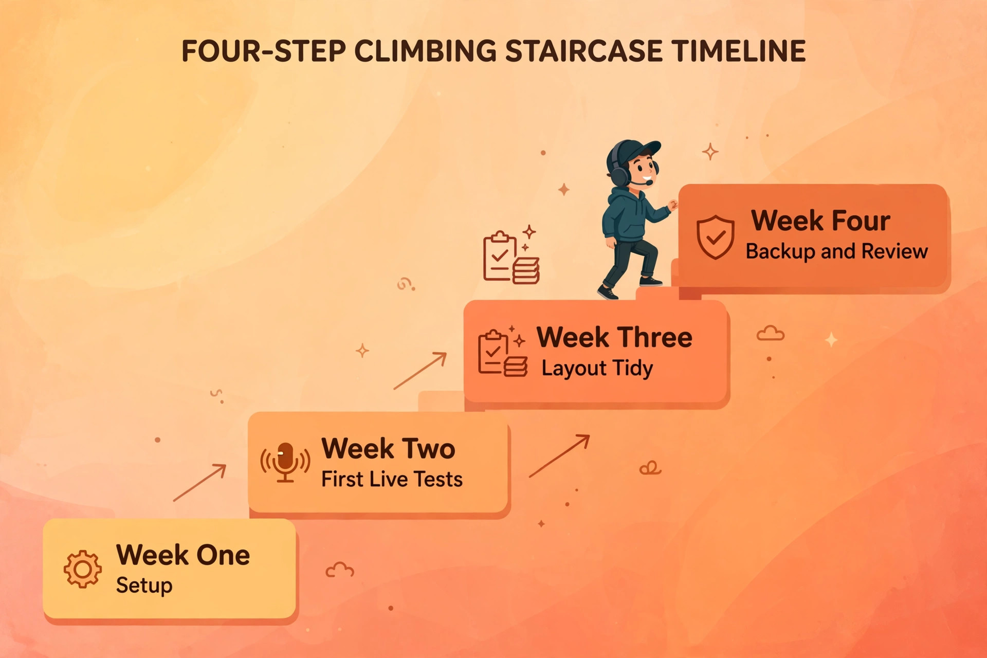 First month timeline for learning Stream Deck streaming workflow